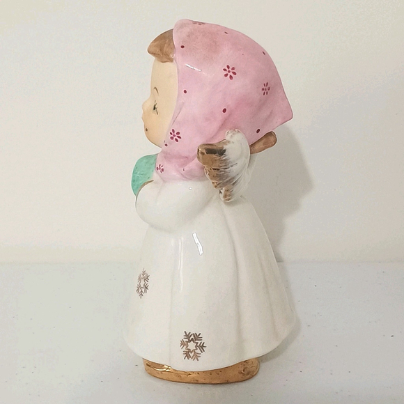 Vintage 1950s Japan Snowflake Angel Figurine Pink Hat Gold Shoes - Picture 4 of 9